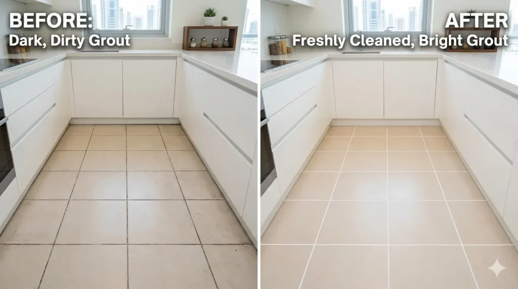How to clean floor tile grout in Dubai before and after