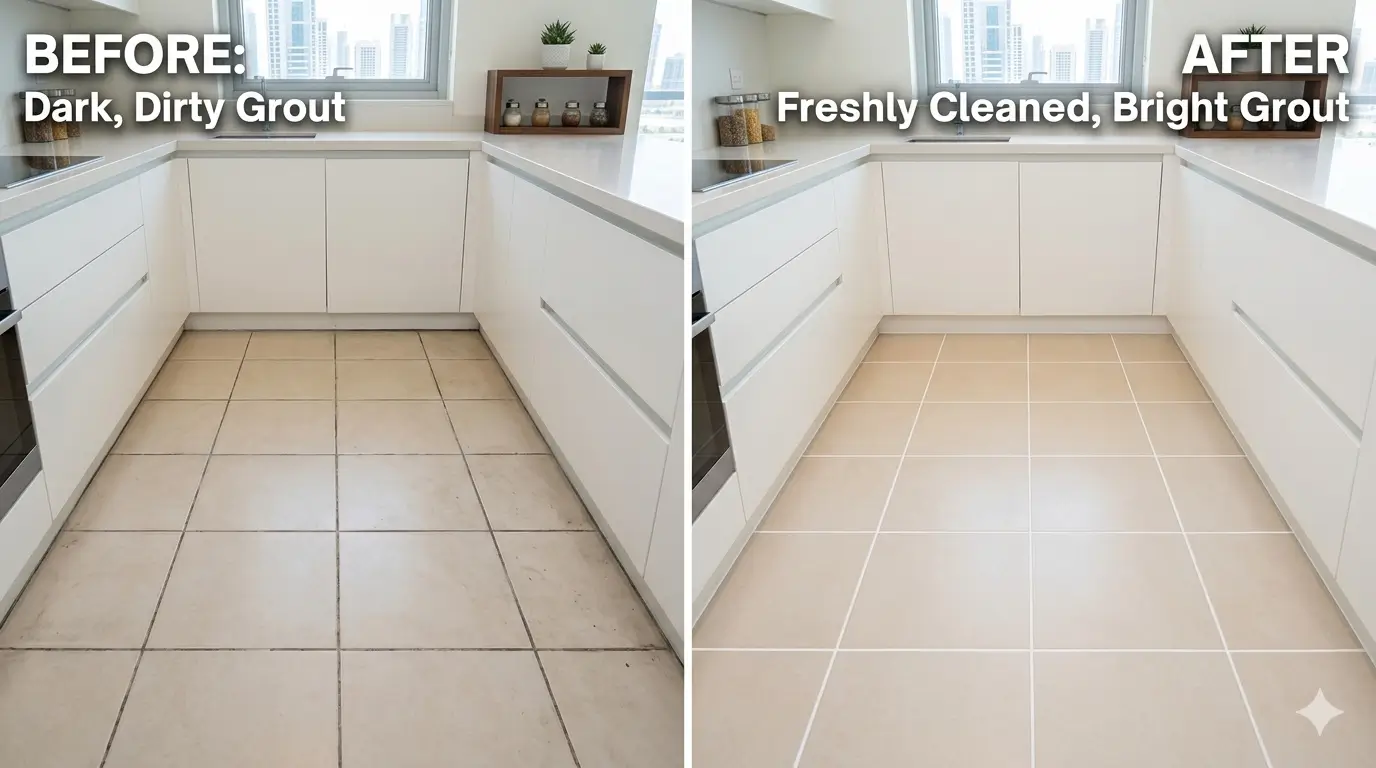 How to clean floor tile grout in Dubai before and after