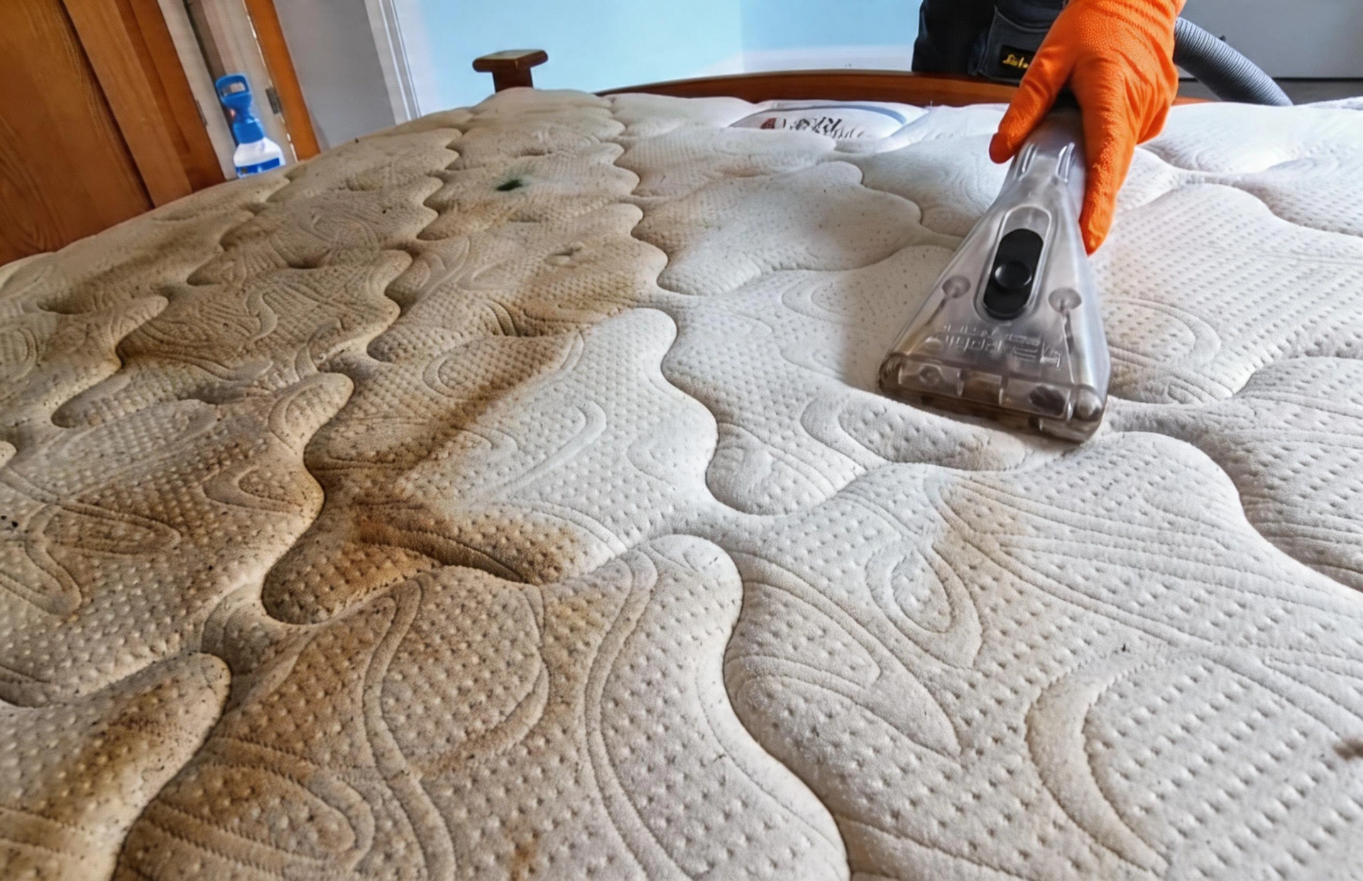 mattress cleaning in abu dhabi showing deep extraction of stains and allergens from mattress