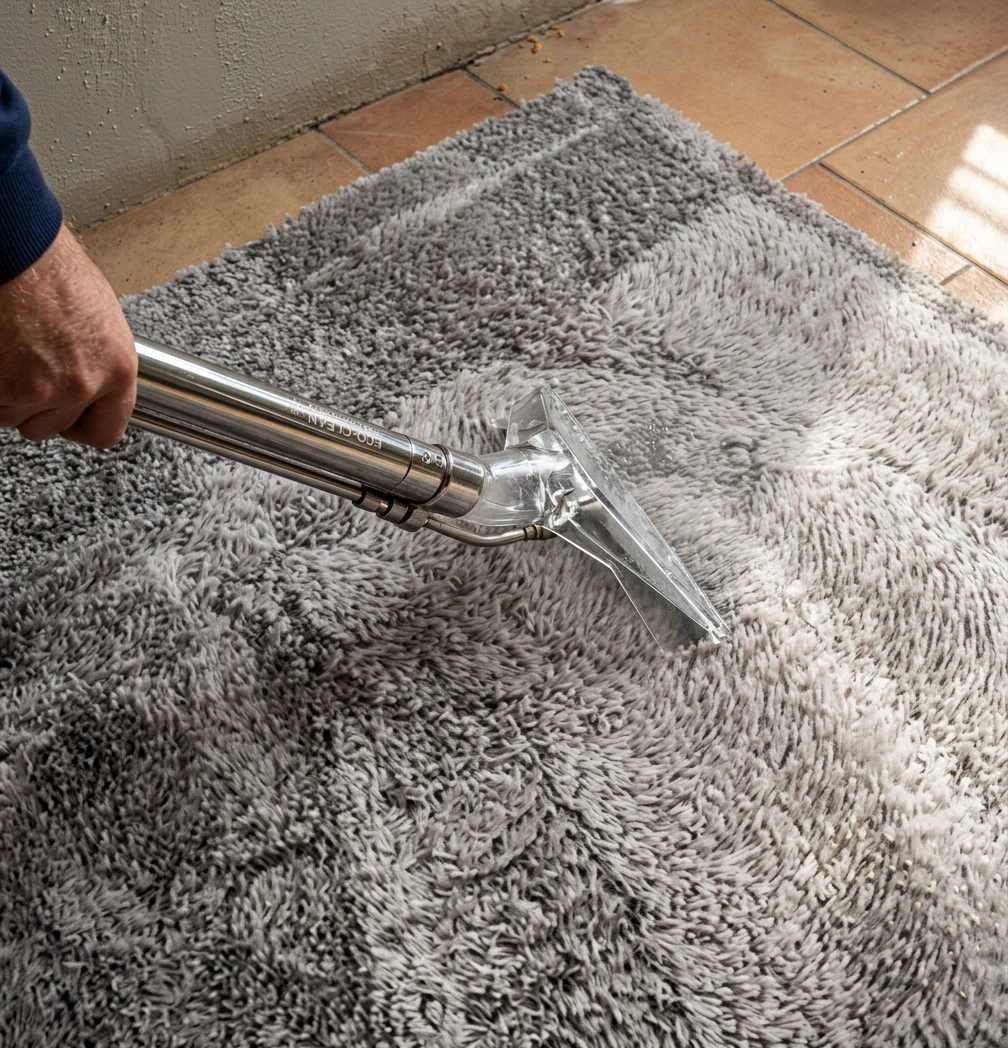 Carpet cleaning in Abu Dhabi showing deep steam cleaning removing dirt from soft carpet fibers