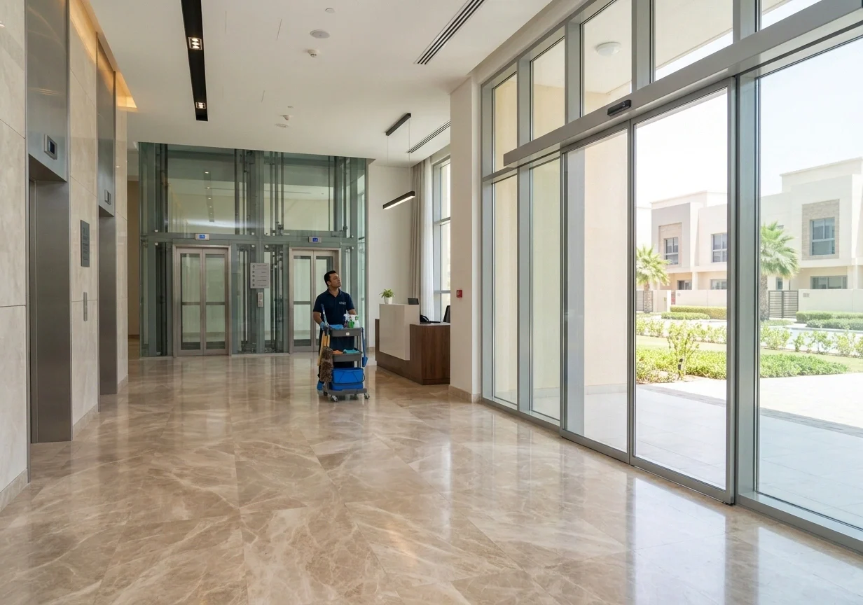 Professional cleaner arriving with equipment for residential cleaning services across Dubai Silicon Oasis communities